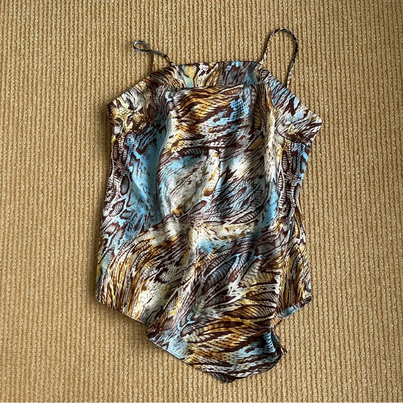 Ashley Stewart Asymmetric Camisole Top Women 16 Brown Satin Snake Print Y2K 16 - Picture 3 of 7